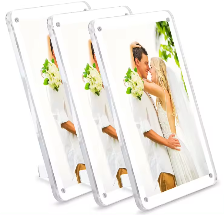 Custom Double Sided Acrylic Photo Frame 4x6 Clear Magnetic Photo Frame Display For Home Office With Support Stand