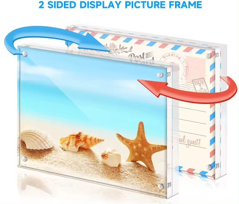 Custom Double Sided Acrylic Photo Frame 4x6 Clear Magnetic Photo Frame Display For Home Office With Support Stand