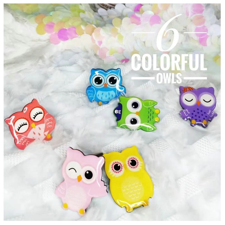 Maghard Cute epoxy Magnets for Fridge Set of 6pcs Owl Strong Clear Magnets Funny for Whiteboard Beauty Fridge Locker Office Cabinet