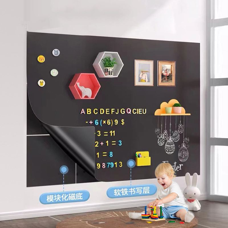 Self Adhesive Iron Back Magnetic Wet Erase Black Flexible Wall Chalkboard Decal For Drawing And Learning