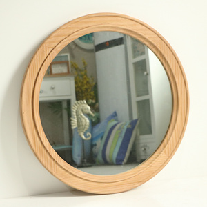 Farmhouse Round Wood Framed Wall Mirror Rustic Bronze, Decorative Modern Mirror for Wall