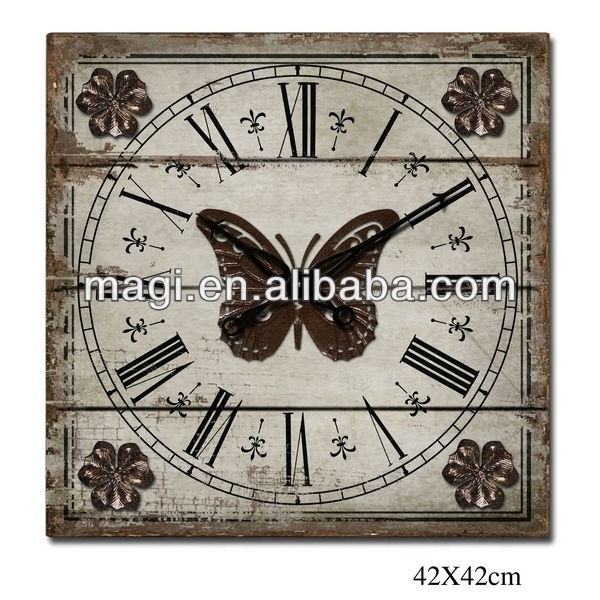 Shabby Butterfly Hanging On The Wall Wood Clock