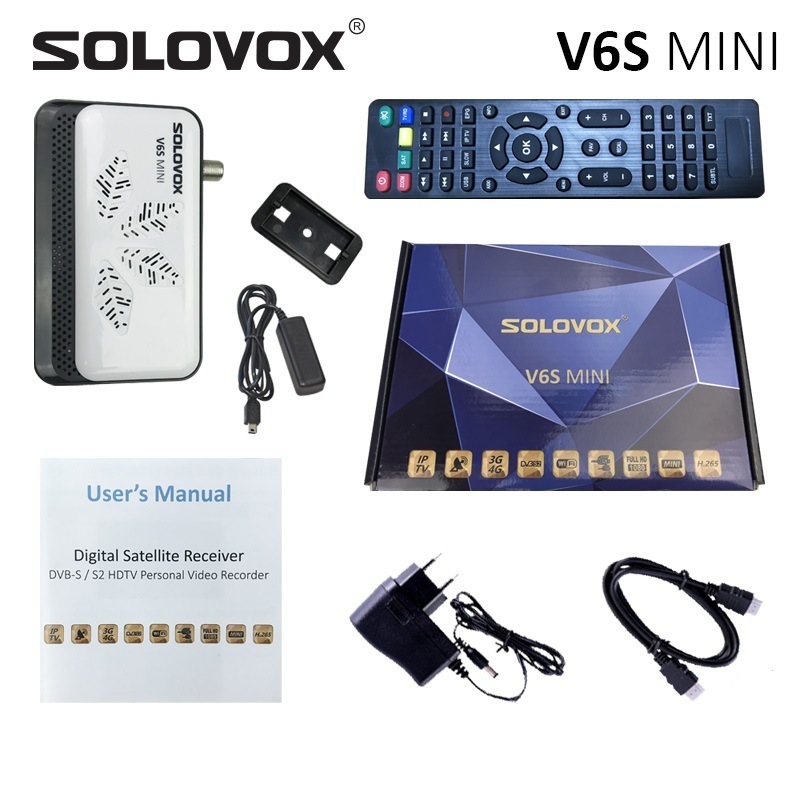 2022 New Satellite Receiver DVB S2 SOLOVOX V6S MINI Support PowerVu Biss Cccamd AVS+ Youtube Online IPTV TV Player Set top box