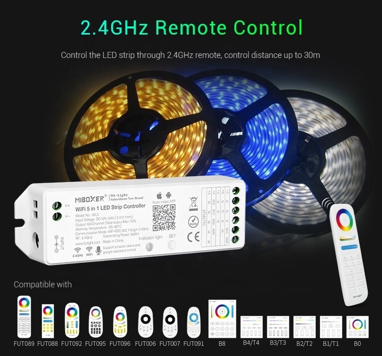 MiBOXER Mi light WL5 5in1 smart phone wifi  Tuya 12V 24V 36V 48V RGB CCT RGBW LED STRIP RF remote controller