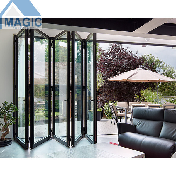 wholesale Double Pleated Mesh Bi- Aluminum Frame Folding Mosquito Insect Tempered Glass Aluminium Accordion Screen Folding Door