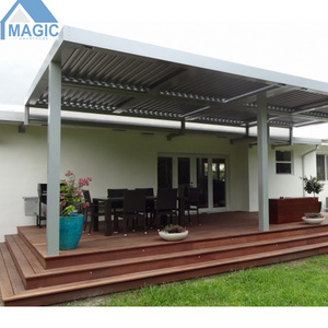 Powder Coated Pergola Electric Remote Control Villa Louvre Roof Gazebo With Sliding Glass Door