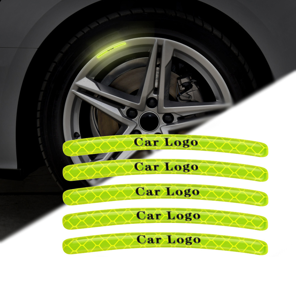 20pcs Safety Luminous Reflective Stripe Customized Logo Tire Rim Sticker Car Wheel Hub Reflective Sticker for Truck Bicycle