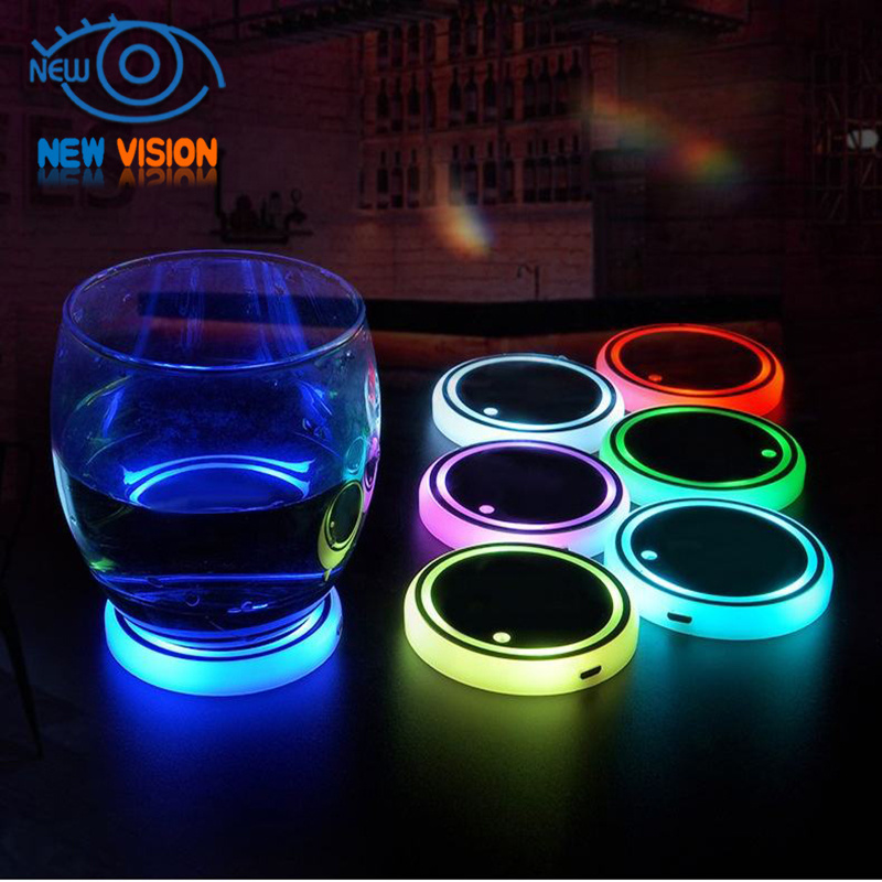 Waterproof Acrylic Auto Car Light LED Water Drink Bottle Cup Holder Mat Custom Logo Intelligent Luminous Car LED Coaster