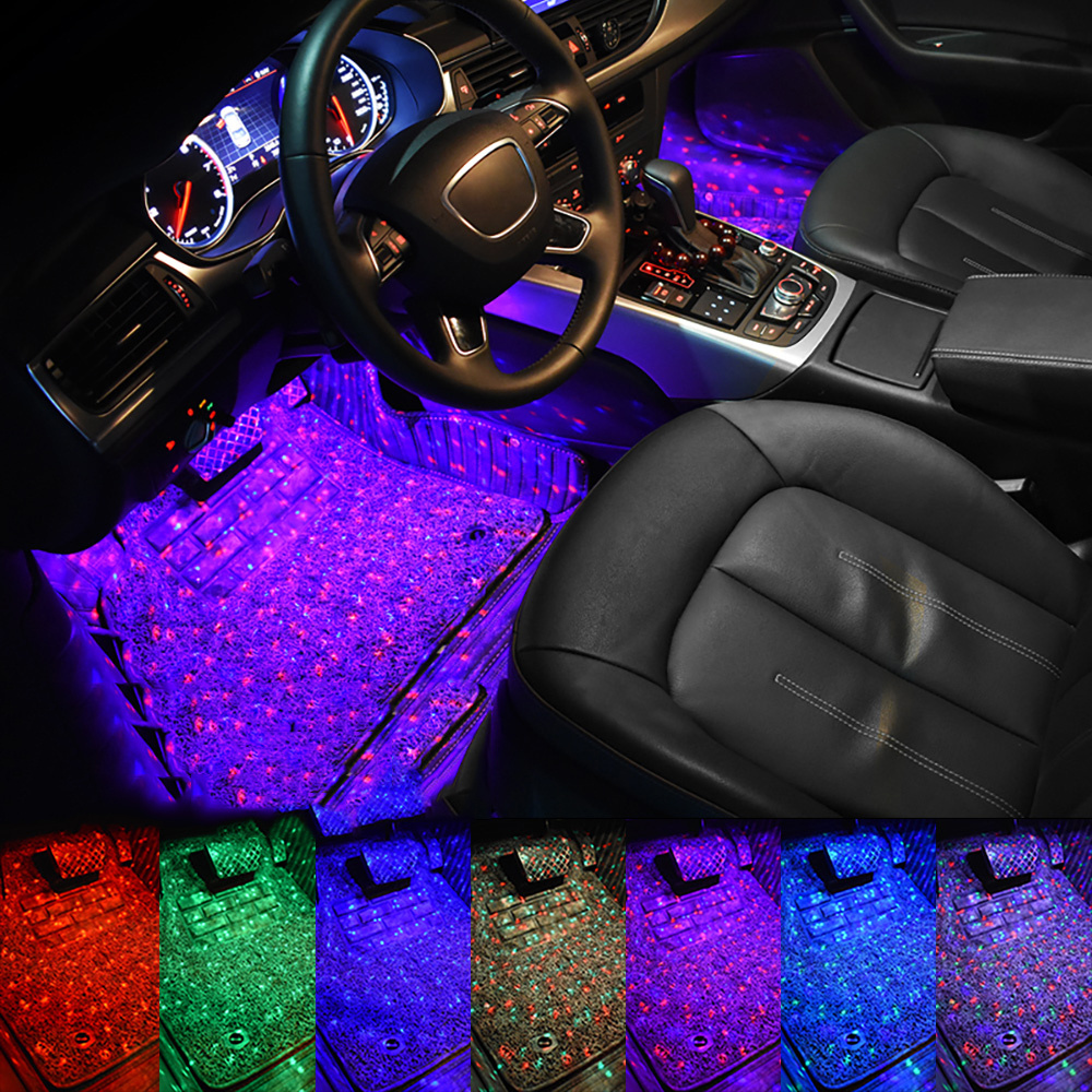 7 colors voice control Remote control RGB Car LED foot Atmosphere Light USB Car seat bottom star ambient light