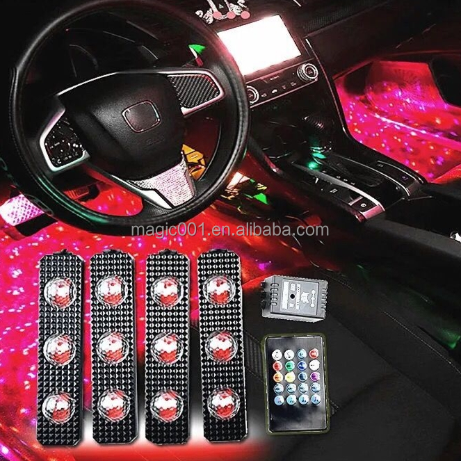 7 colors voice control Remote control RGB Car LED foot Atmosphere Light USB Car seat bottom star ambient light