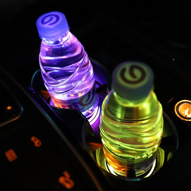 Waterproof Acrylic Auto Car Light LED Water Drink Bottle Cup Holder Mat Custom Logo Intelligent Luminous Car LED Coaster