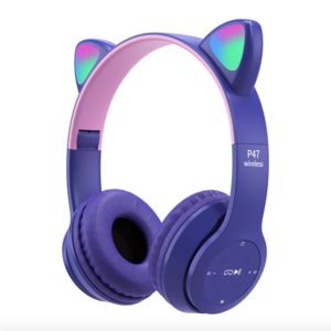 2022 over head cat ear children headphone fm tf card kids headset cat shaped led colour changing bt wireless headphone P47M