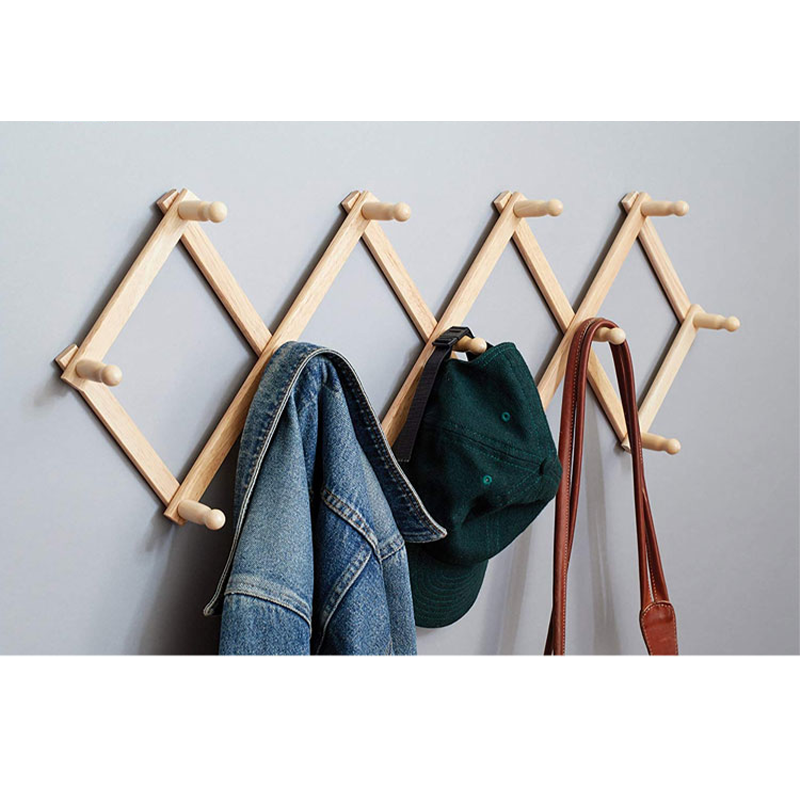 Accordion Style Expandable Wall Bamboo Coat Rack 13 Hooks (Pegs) Hang Hats Jackets Coffee Mug Purses Necklaces Towels Cap