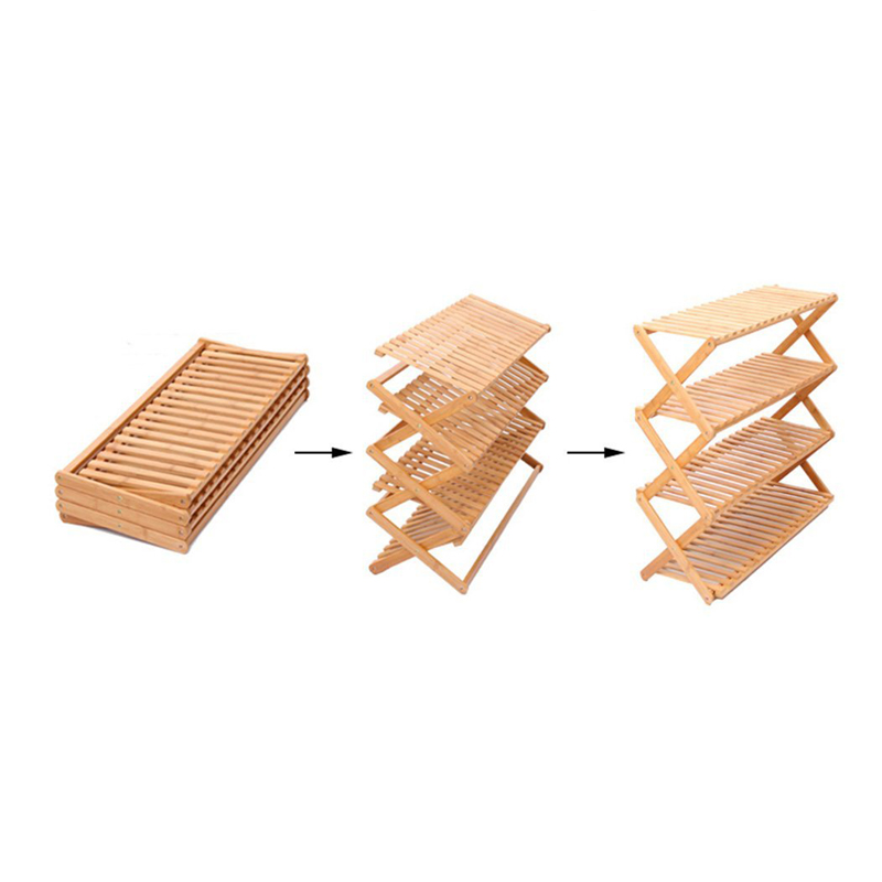 4 Tier Folding Bamboo Shoe Racks Shoe Storage Stand Shoe Shelf Storage