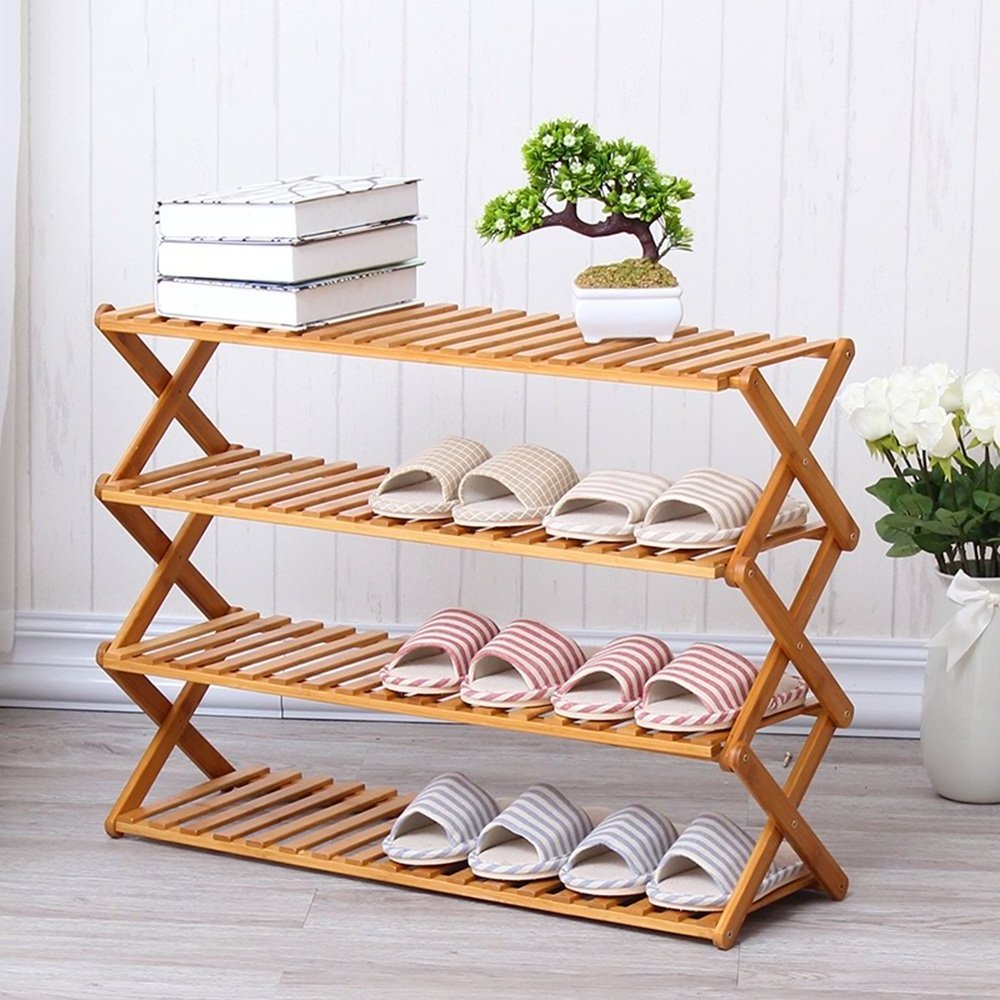 4 Tier Folding Bamboo Shoe Racks Shoe Storage Stand Shoe Shelf Storage