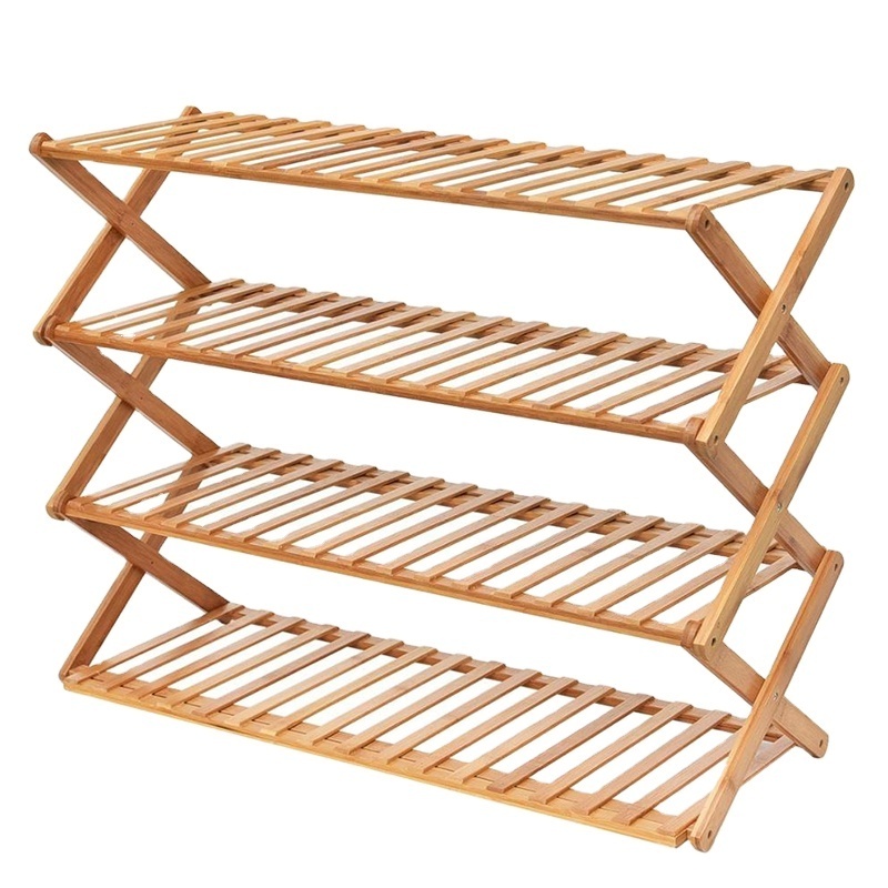 4 Tier Folding Bamboo Shoe Racks Shoe Storage Stand Shoe Shelf Storage