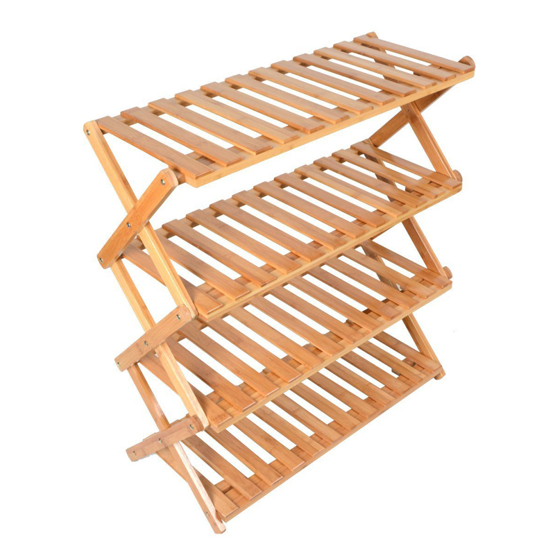 4 Tier Folding Bamboo Shoe Racks Shoe Storage Stand Shoe Shelf Storage