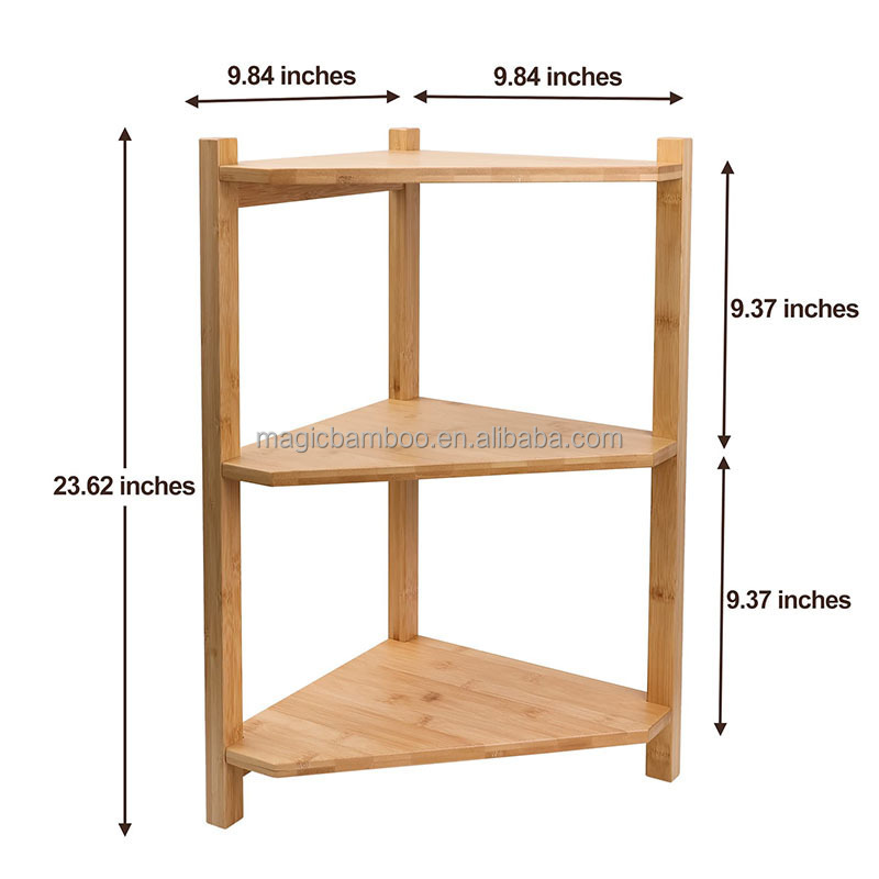 Bamboo Corner Shelf 3 Tier Freestanding Corner Shelf Unit for Bathroom Kitchen Living Room