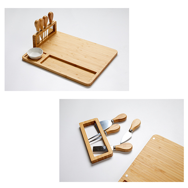 High Quality Tray Bamboo Cheese Board Set with Cutlery in Slide Bamboo Serving Tray