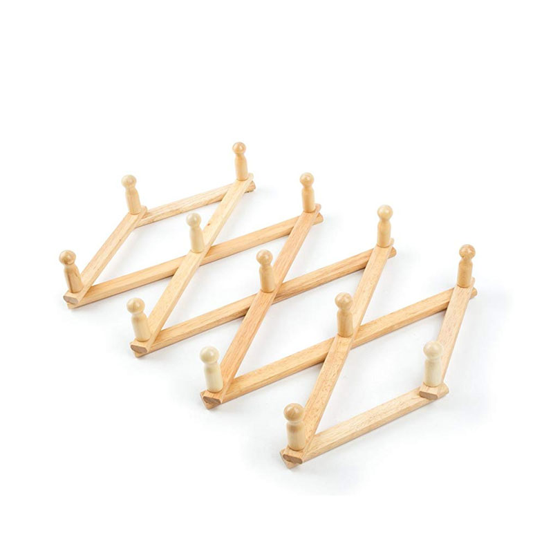 Bamboo Expanding Accordion Style Wall Mounted Hook Bamboo Pegs Folding Wall Hanger Stand