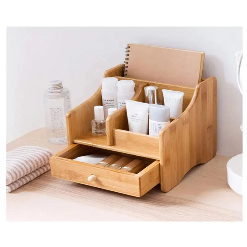 Bamboo Wood Shelf Organizer For Desk With Drawers Mini Desk Storage For Office