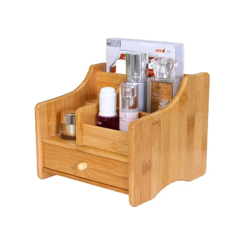 Bamboo Wood Shelf Organizer For Desk With Drawers Mini Desk Storage For Office