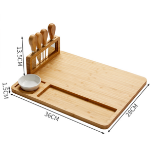 High Quality Tray Bamboo Cheese Board Set with Cutlery in Slide Bamboo Serving Tray