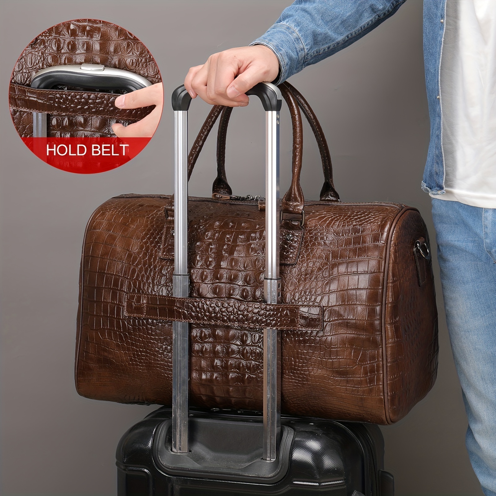 Classic Crocodile Pattern Genuine Leather Travel Duffel Bag Large Outdoor Men Luggage Travel Bag for Clothes Mens Vintage Handba