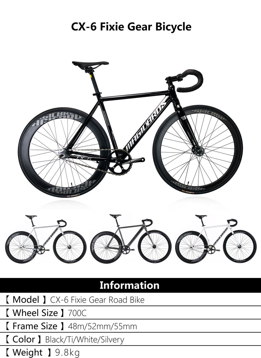 Hot Selling MAGICBROS Aluminum Alloy 700C Fixed Gear Bike Frame Road Fixie Bike Fixed Gear Bike