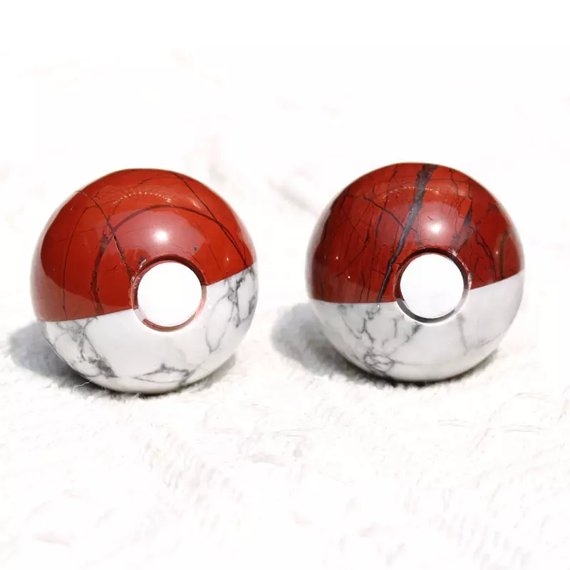 Wholesale Price Natural Red Jasper And Howlite Crystal Cartoon Pokeball Carving