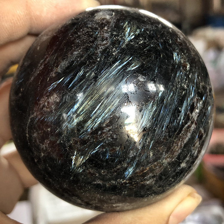 Highly Polished Natural Astrophyllite Crystal Sphere Gold Blue Flash Astrophyllite Ball