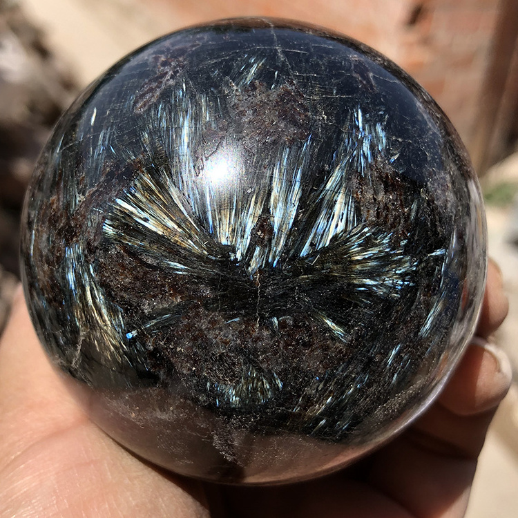 Highly Polished Natural Astrophyllite Crystal Sphere Gold Blue Flash Astrophyllite Ball