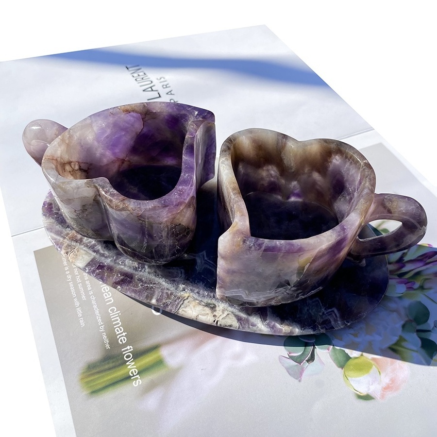 Wholesale Natural Dream Amethyst Quartz Crystal Stone Heart Coffee Cup For Home Decoration