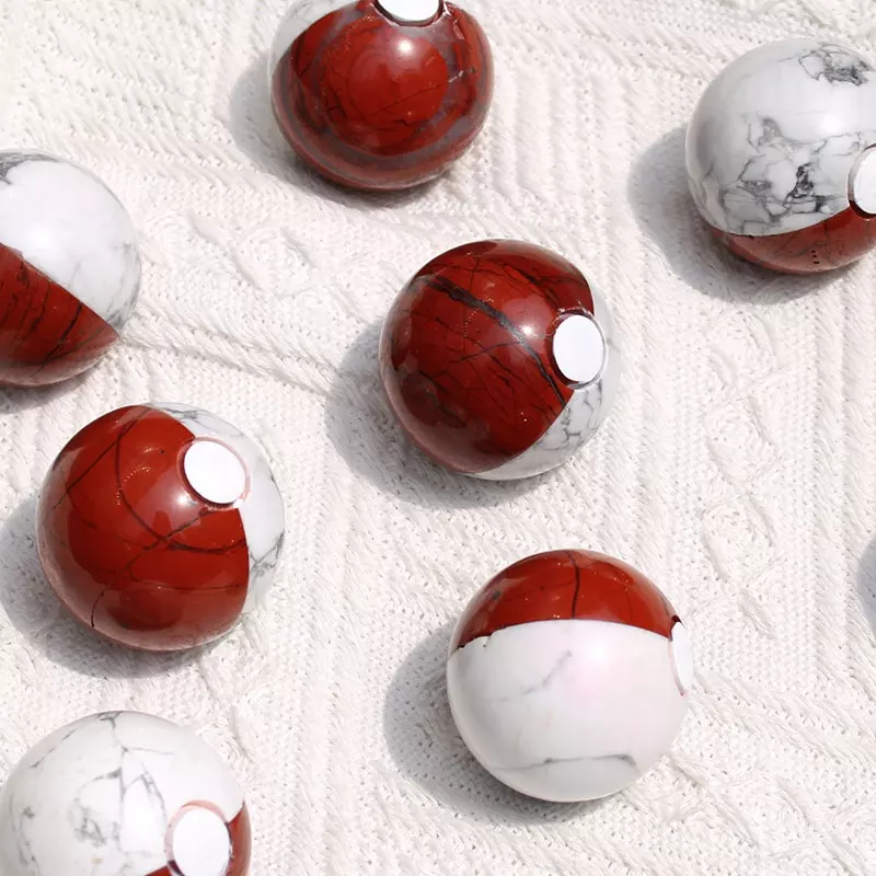 Wholesale Price Natural Red Jasper And Howlite Crystal Cartoon Pokeball Carving