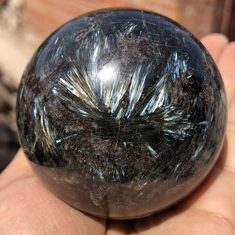 Highly Polished Natural Astrophyllite Crystal Sphere Gold Blue Flash Astrophyllite Ball