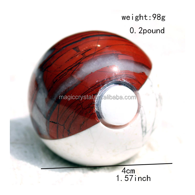 Wholesale Cheap Price 1.5 Inch Crystal Poke Ball Natural Red Jasper With Howlite Crystal Poke Ball