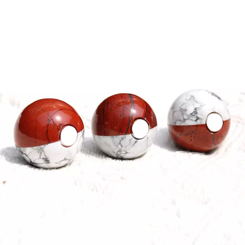 Wholesale Price Natural Red Jasper And Howlite Crystal Cartoon Pokeball Carving