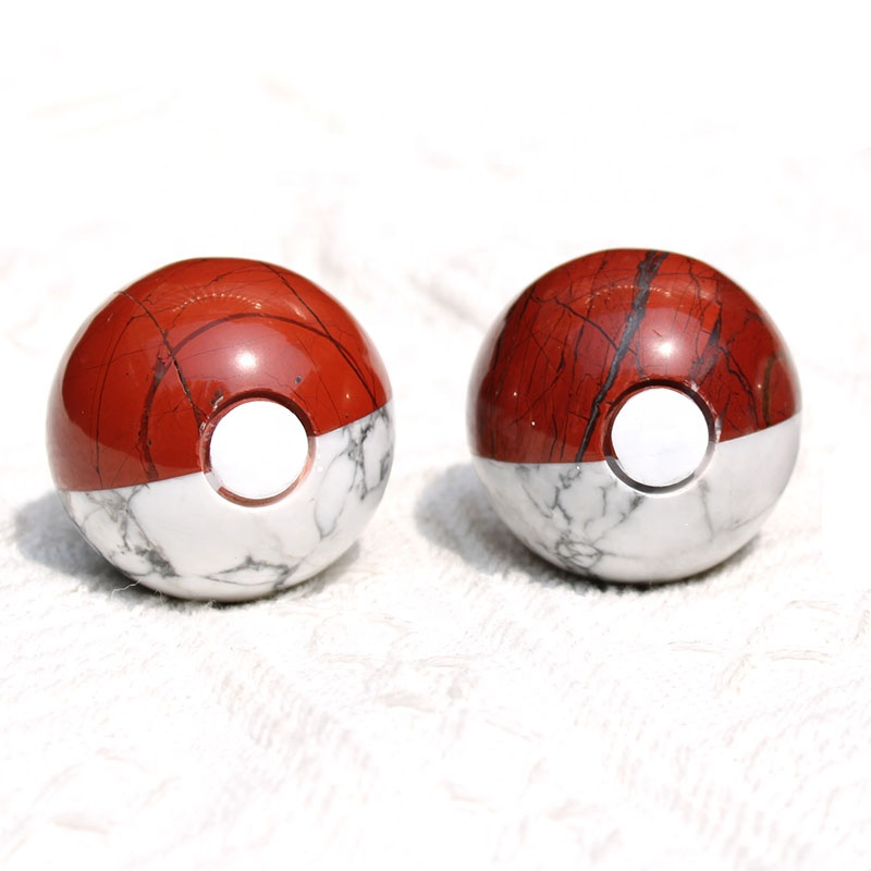 Wholesale Cheap Price 1.5 Inch Crystal Poke Ball Natural Red Jasper With Howlite Crystal Poke Ball