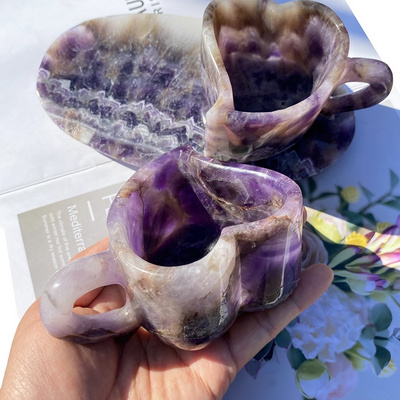 Wholesale Natural Dream Amethyst Quartz Crystal Stone Heart Coffee Cup For Home Decoration