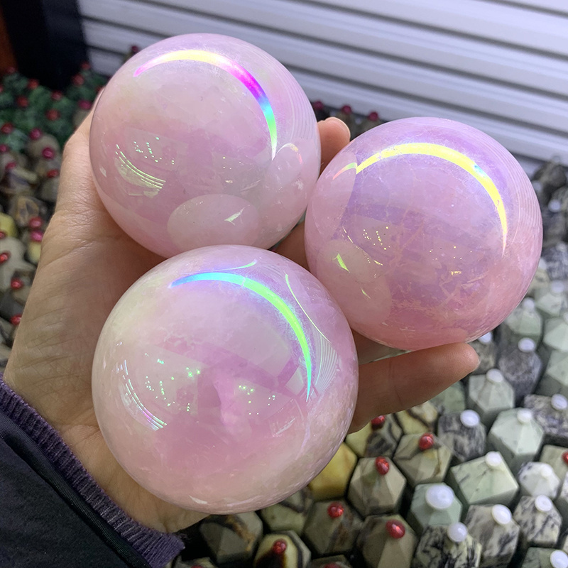 Bulk Wholesale Price Natural Angel Aura Rose Quartz Healing Stone Crystal Ball Spheres For Home Decoration