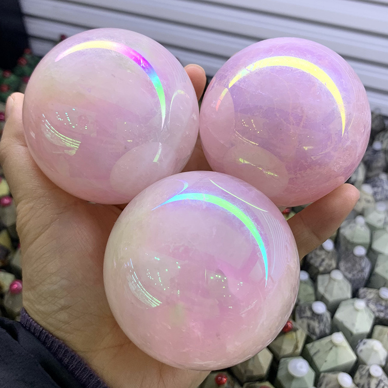 Bulk Wholesale Price Natural Angel Aura Rose Quartz Healing Stone Crystal Ball Spheres For Home Decoration