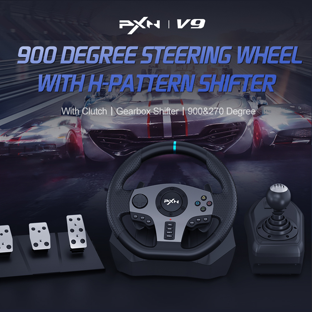 V9 New 900 degree Double Vibration Game Racing Steering Wheel with Shifter for PC/PS3/PS4/Xbox one&series/Switch