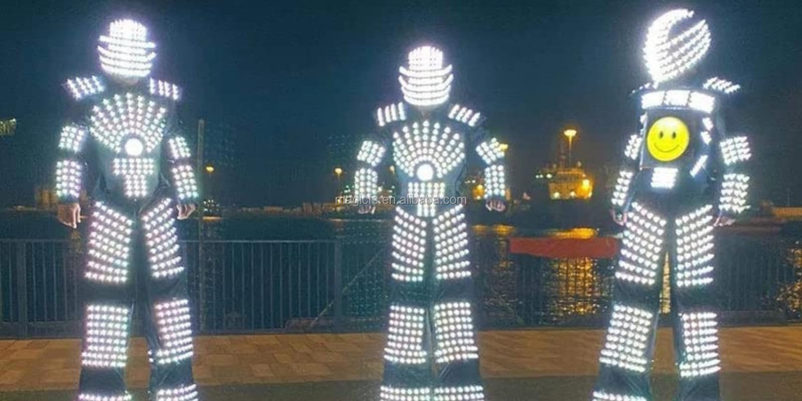 Led RGB Color Moving Dance Robot Costume Suit for Men Party Luminous Performance Wear wholesale led robot stilt walker costume