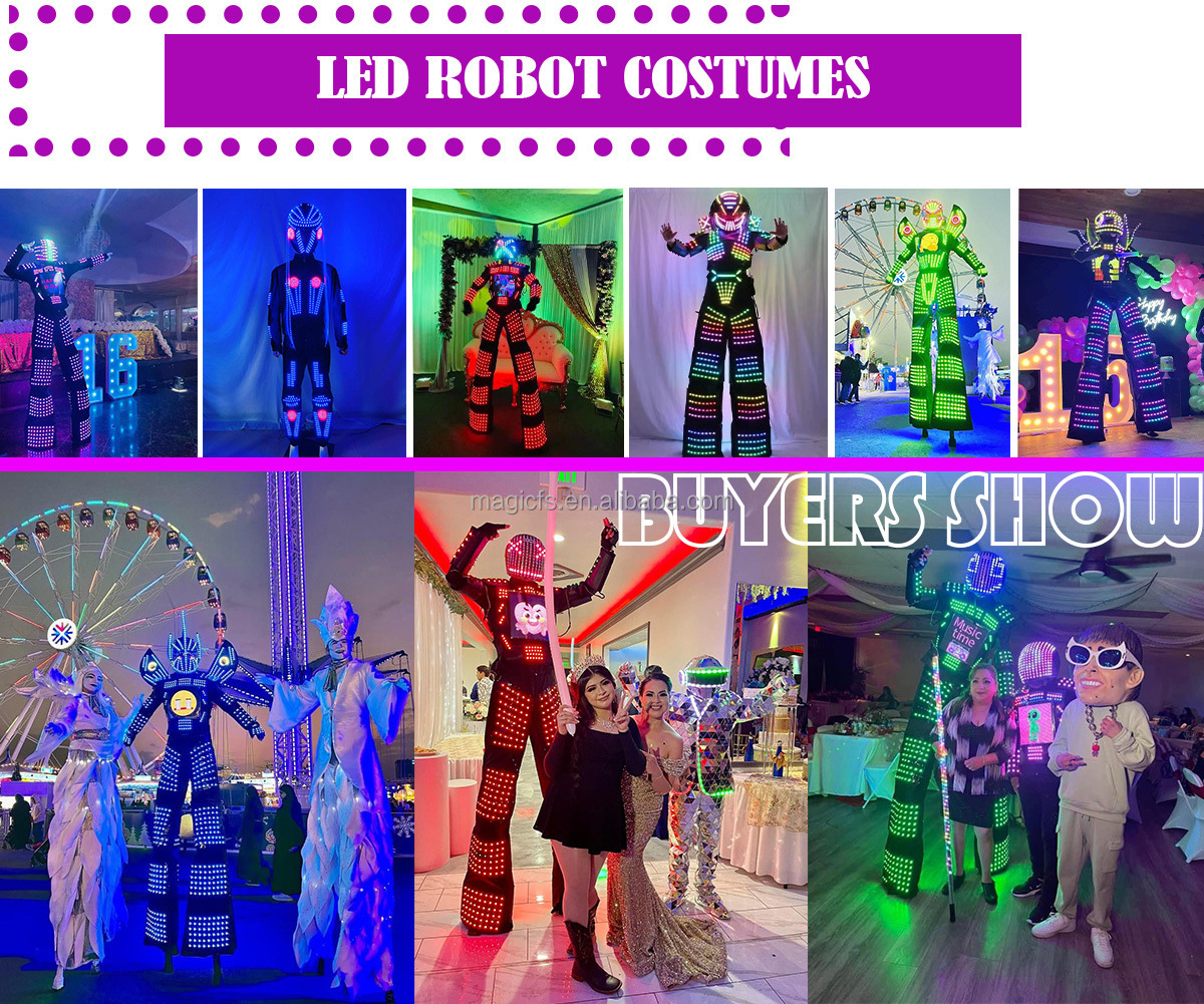 Led RGB Color Moving Dance Robot Costume Suit for Men Party Luminous Performance Wear wholesale led robot stilt walker costume