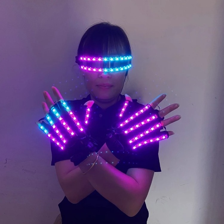 LED Glowing Gloves Light Up Glasses Rave Flashing Finger Lighting Glasses Party Decor DJ Sun Glasses Event Decoration