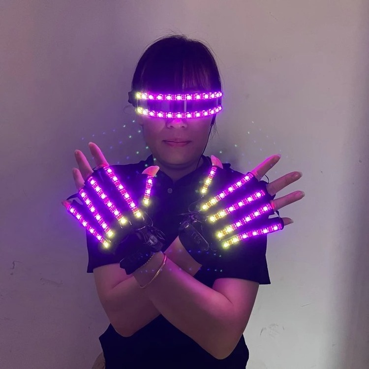 LED Glowing Gloves Light Up Glasses Rave Flashing Finger Lighting Glasses Party Decor DJ Sun Glasses Event Decoration