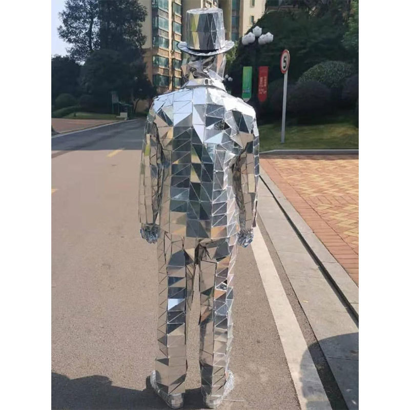 man women street performance stilt mirror reflective suit MOQ 1 piece high quality mirror costume