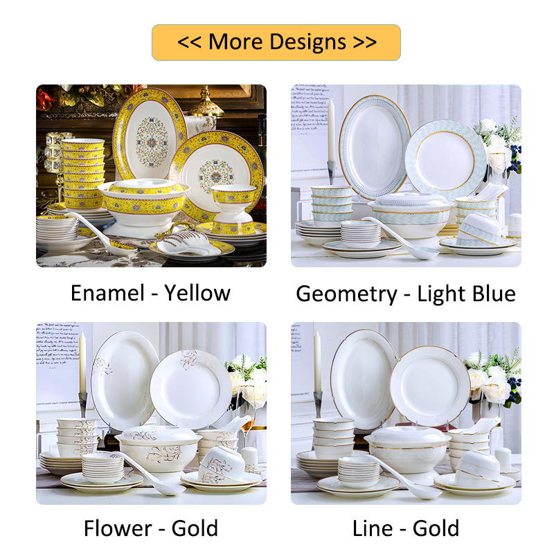 Wholesale European Custom Decal Bone China Dinner Set 60PCS Porcelain Plate Dinnerware Set for Household