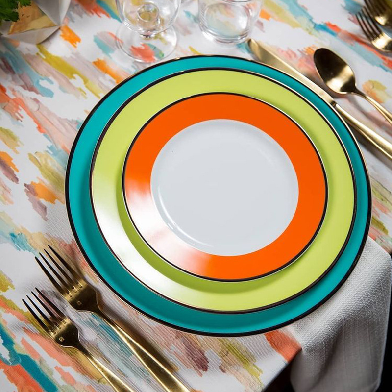 Assiette en porcelaine custom rainbow decal restaurant use well-organized luxury white porcelain sublimation plate sets