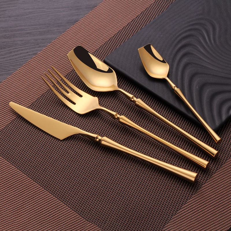 OEM Wholesale Silver Luxury Mirror Polish Stainless Steel Thin Handle Portugal Cutlery Flatware  Gold Set